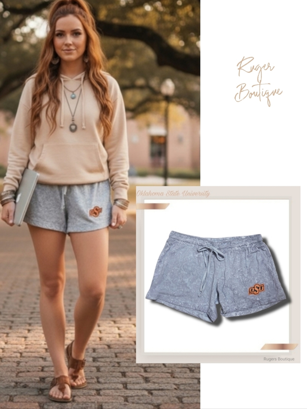 🌿Oklahoma State University Women's Medium Marble Gray Logo Shorts